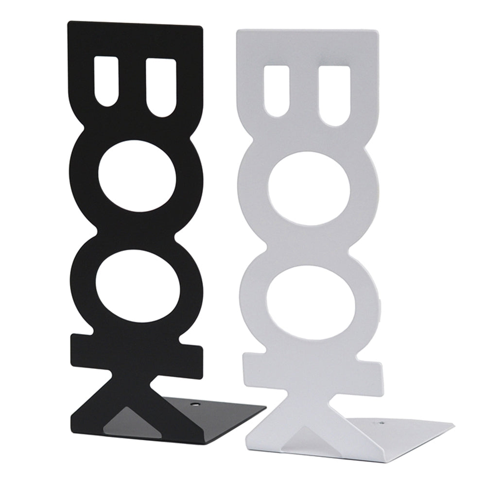 1 Pair BOOK Shape Design Metal Bookends Non-skid Desktop Bookshelf Books Holder Organizer