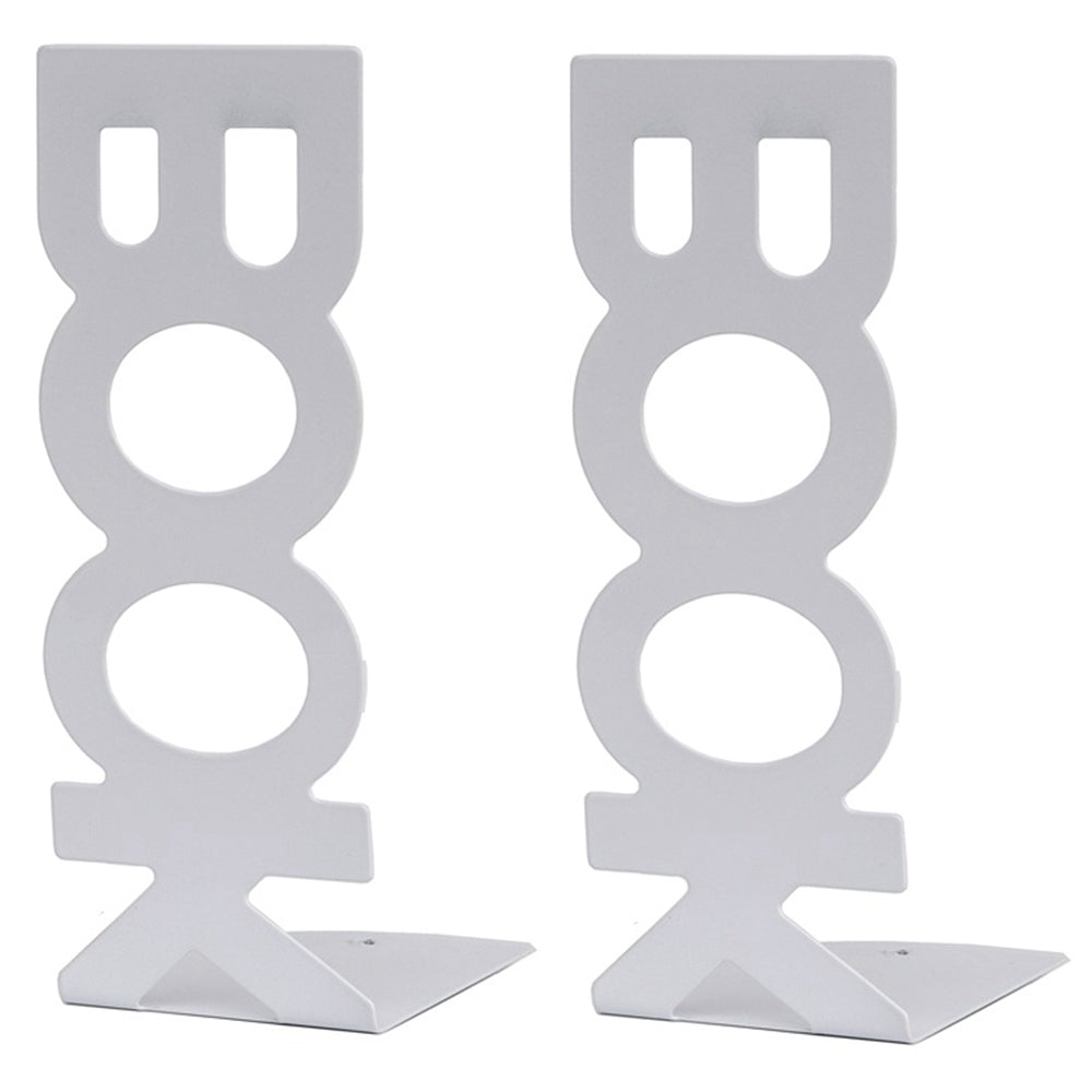 1 Pair BOOK Shape Design Metal Bookends Non-skid Desktop Bookshelf Books Holder Organizer