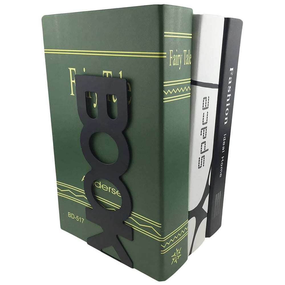 1 Pair BOOK Shape Design Metal Bookends Non-skid Desktop Bookshelf Books Holder Organizer