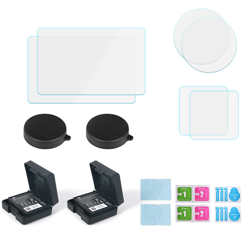 For DJI Osmo Action 3 Battery Storage Box Lens Cover Tempered Glass Screen Protector Set
