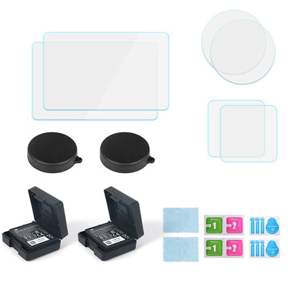 For DJI Osmo Action 3 Battery Storage Box Lens Cover Tempered Glass Screen Protector Set