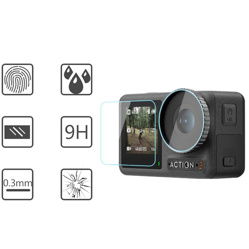 For DJI Osmo Action 3 Battery Storage Box Lens Cover Tempered Glass Screen Protector Set