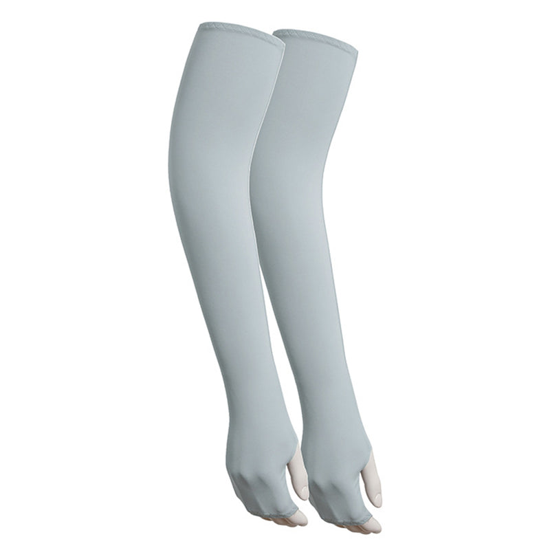 1 Pair Men Women Summer Outdoor Sports Anti-UV Ice Silk Arm Sleeves Half Finger Gloves with Thumb Hole