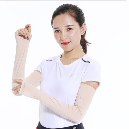 1 Pair Men Women Summer Outdoor Sports Anti-UV Ice Silk Arm Sleeves Half Finger Gloves with Thumb Hole