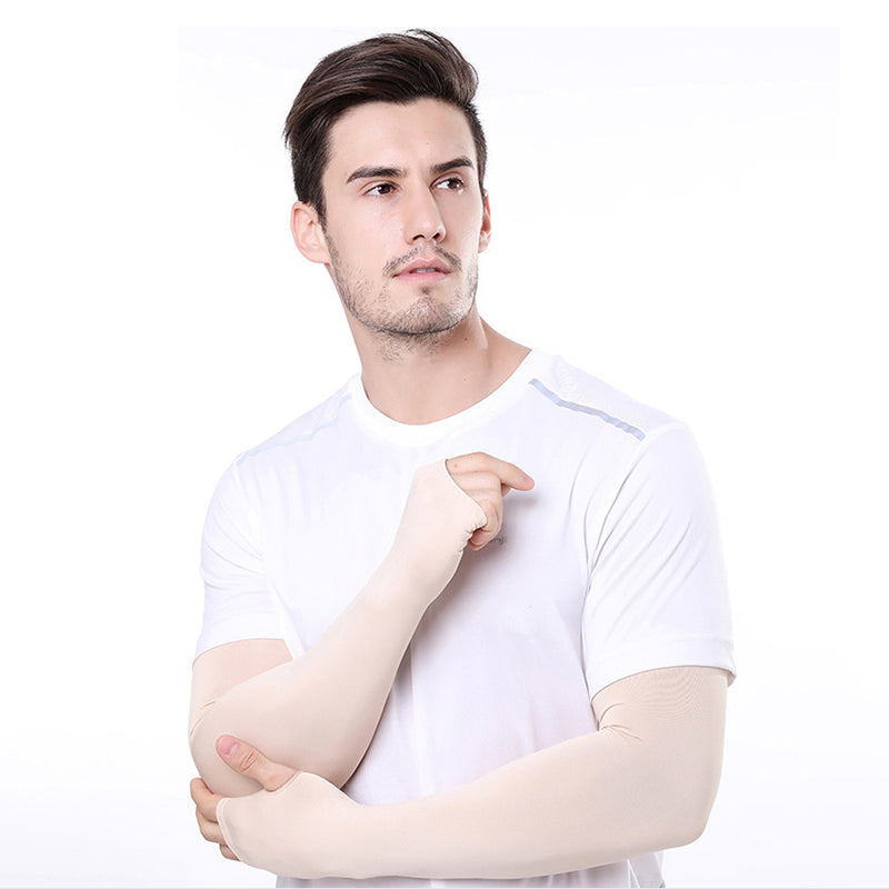 1 Pair Men Women Summer Outdoor Sports Anti-UV Ice Silk Arm Sleeves Half Finger Gloves with Thumb Hole