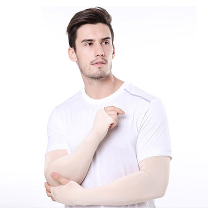 1 Pair Men Women Summer Outdoor Sports Anti-UV Ice Silk Arm Sleeves Half Finger Gloves with Thumb Hole