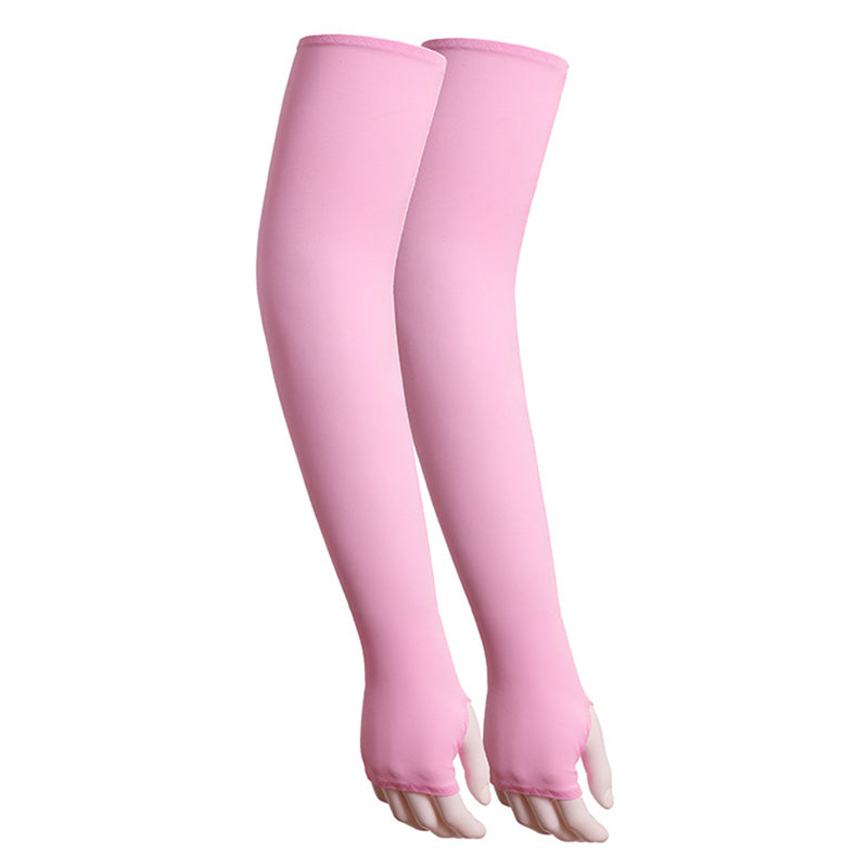 1 Pair Men Women Summer Outdoor Sports Anti-UV Ice Silk Arm Sleeves Half Finger Gloves with Thumb Hole