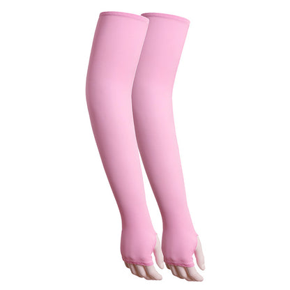1 Pair Men Women Summer Outdoor Sports Anti-UV Ice Silk Arm Sleeves Half Finger Gloves with Thumb Hole