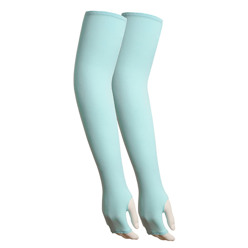 1 Pair Men Women Summer Outdoor Sports Anti-UV Ice Silk Arm Sleeves Half Finger Gloves with Thumb Hole