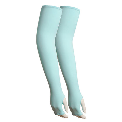 1 Pair Men Women Summer Outdoor Sports Anti-UV Ice Silk Arm Sleeves Half Finger Gloves with Thumb Hole