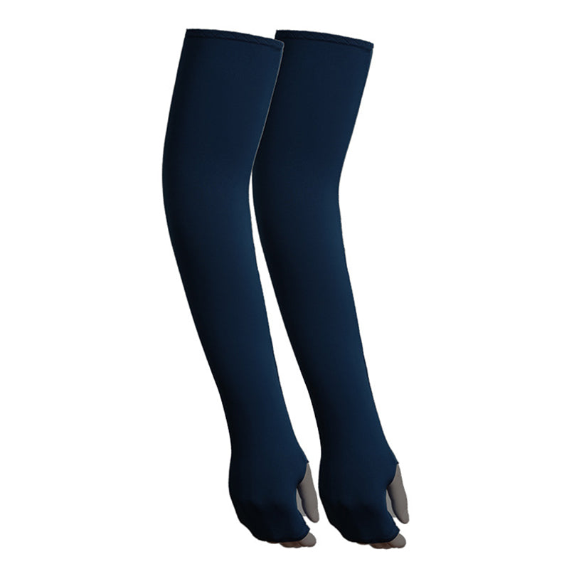 1 Pair Men Women Summer Outdoor Sports Anti-UV Ice Silk Arm Sleeves Half Finger Gloves with Thumb Hole