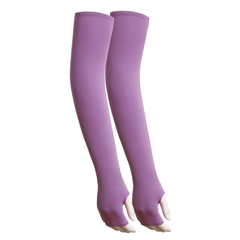 1 Pair Men Women Summer Outdoor Sports Anti-UV Ice Silk Arm Sleeves Half Finger Gloves with Thumb Hole