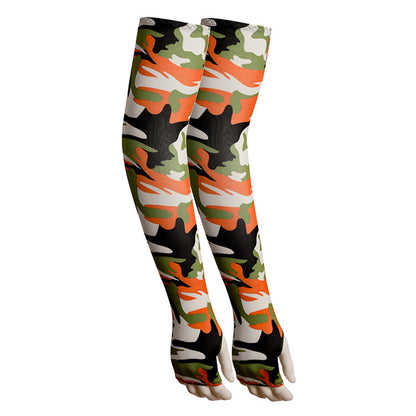 1 Pair Men Women Summer Outdoor Sports Anti-UV Ice Silk Arm Sleeves Half Finger Gloves with Thumb Hole