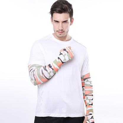 1 Pair Men Women Summer Outdoor Sports Anti-UV Ice Silk Arm Sleeves Half Finger Gloves with Thumb Hole