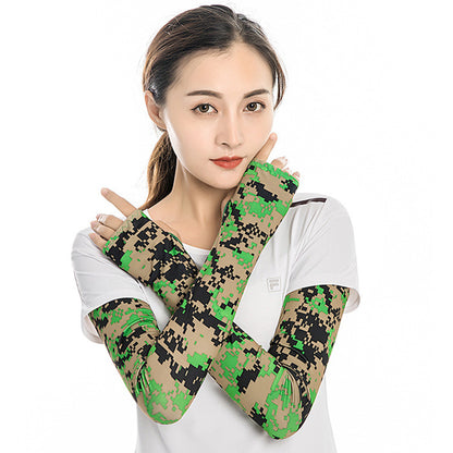 1 Pair Men Women Summer Outdoor Sports Anti-UV Ice Silk Arm Sleeves Half Finger Gloves with Thumb Hole