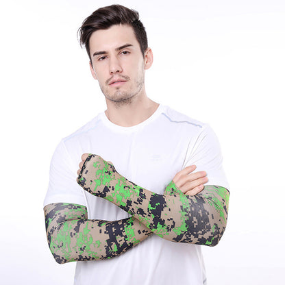 1 Pair Men Women Summer Outdoor Sports Anti-UV Ice Silk Arm Sleeves Half Finger Gloves with Thumb Hole