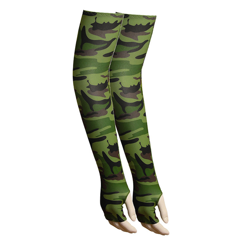 1 Pair Men Women Summer Outdoor Sports Anti-UV Ice Silk Arm Sleeves Half Finger Gloves with Thumb Hole