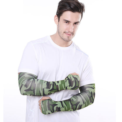 1 Pair Men Women Summer Outdoor Sports Anti-UV Ice Silk Arm Sleeves Half Finger Gloves with Thumb Hole
