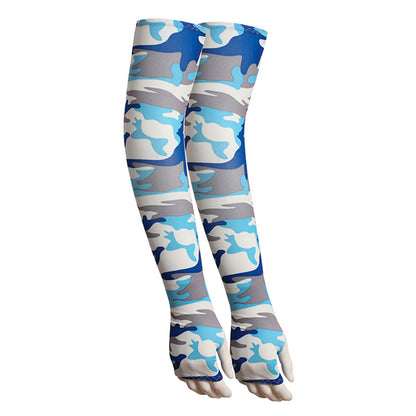 1 Pair Men Women Summer Outdoor Sports Anti-UV Ice Silk Arm Sleeves Half Finger Gloves with Thumb Hole