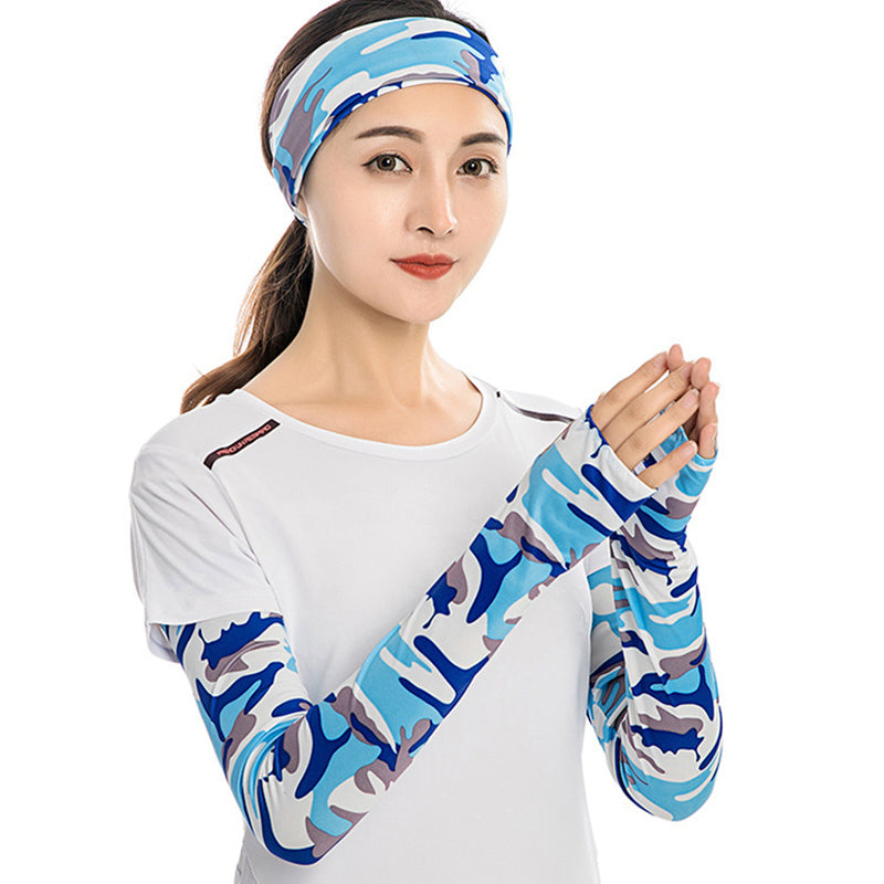 1 Pair Men Women Summer Outdoor Sports Anti-UV Ice Silk Arm Sleeves Half Finger Gloves with Thumb Hole