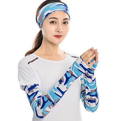 1 Pair Men Women Summer Outdoor Sports Anti-UV Ice Silk Arm Sleeves Half Finger Gloves with Thumb Hole