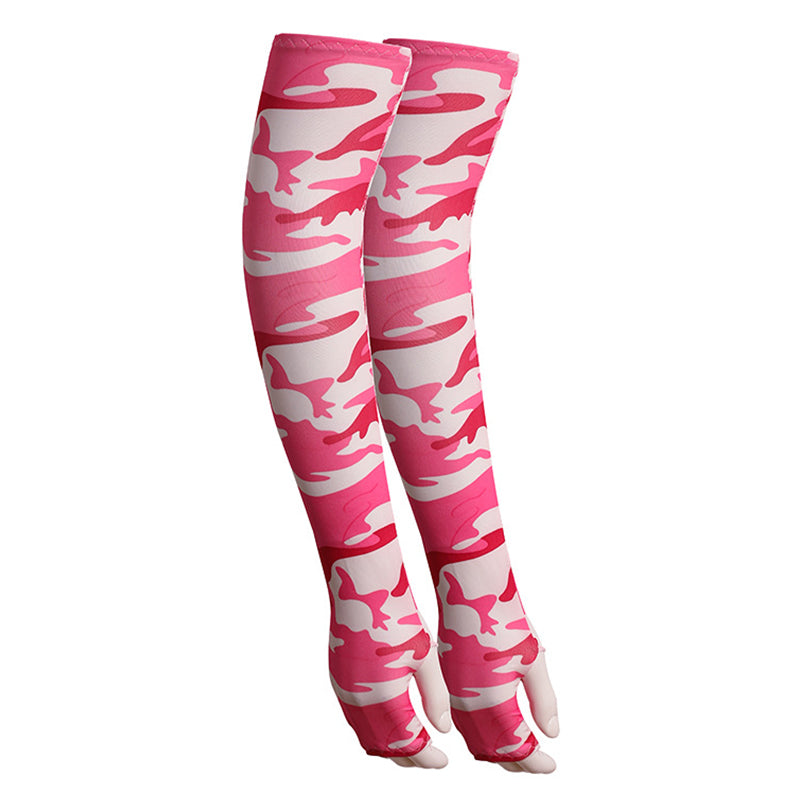 1 Pair Men Women Summer Outdoor Sports Anti-UV Ice Silk Arm Sleeves Half Finger Gloves with Thumb Hole