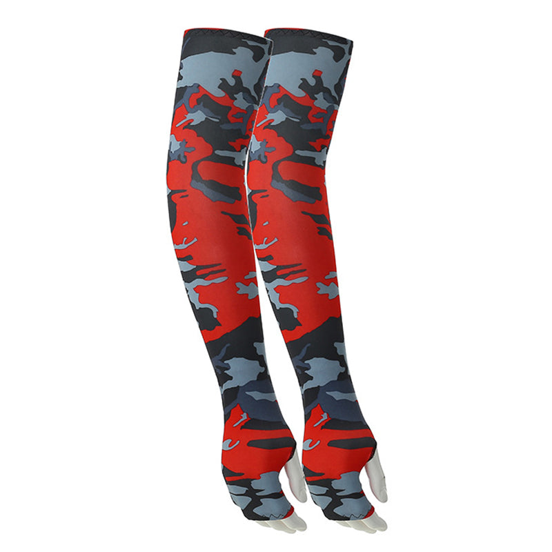 1 Pair Men Women Summer Outdoor Sports Anti-UV Ice Silk Arm Sleeves Half Finger Gloves with Thumb Hole