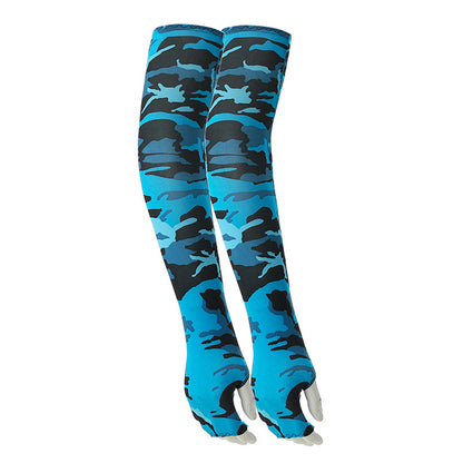 1 Pair Men Women Summer Outdoor Sports Anti-UV Ice Silk Arm Sleeves Half Finger Gloves with Thumb Hole