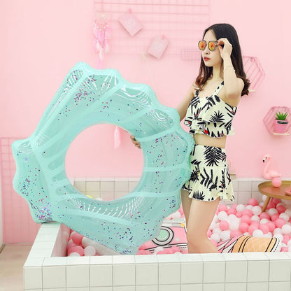 100*110cm PVC Swim Ring Inflatable Sequins Shell Shape Water Float for Children Adults