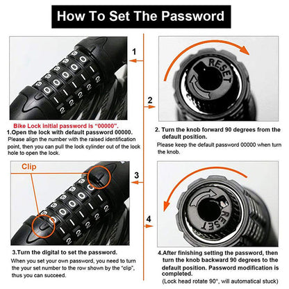 LG7101 125cm Bicycle Steel Cable 5 Digit Password Lock MTB Bike Scooter Anti-theft Combination Code Lock