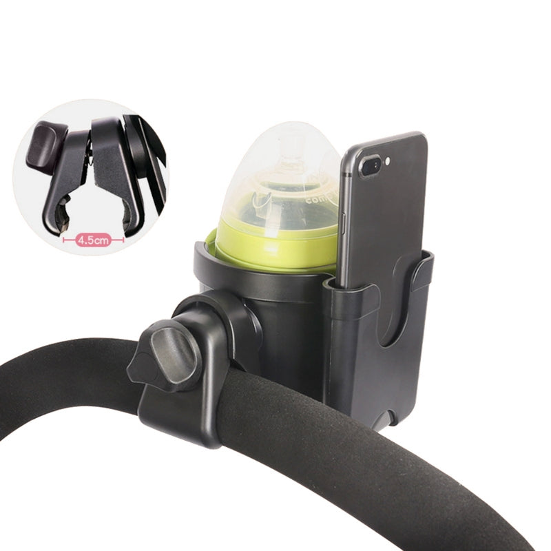 J4077 2-in-1 Universal Stroller Cup Holder Multi-function Bottle Holder with Mobile Phone Holder for Shopping Walking Stroller Accessories