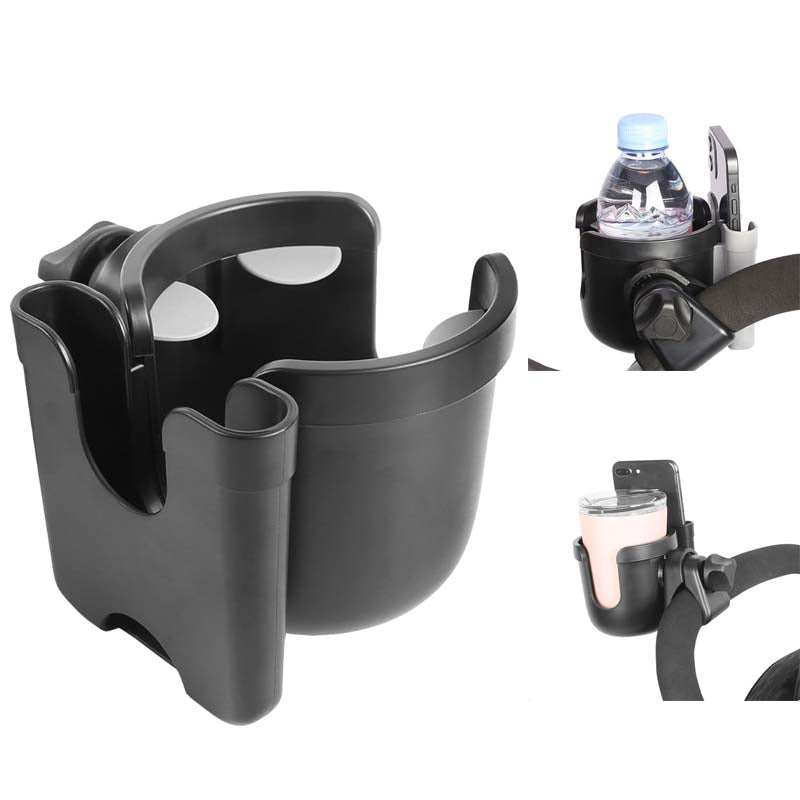 J4077 2-in-1 Universal Stroller Cup Holder Multi-function Bottle Holder with Mobile Phone Holder for Shopping Walking Stroller Accessories