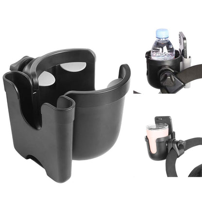 J4077 2-in-1 Universal Stroller Cup Holder Multi-function Bottle Holder with Mobile Phone Holder for Shopping Walking Stroller Accessories