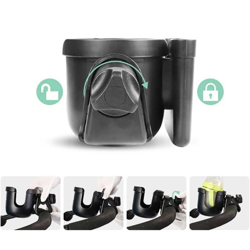 J4077 2-in-1 Universal Stroller Cup Holder Multi-function Bottle Holder with Mobile Phone Holder for Shopping Walking Stroller Accessories