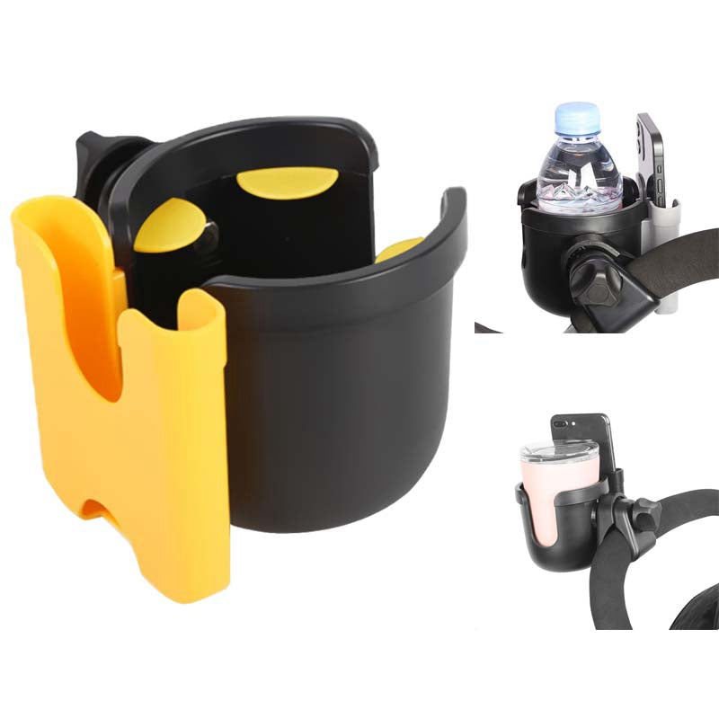 J4077 2-in-1 Universal Stroller Cup Holder Multi-function Bottle Holder with Mobile Phone Holder for Shopping Walking Stroller Accessories