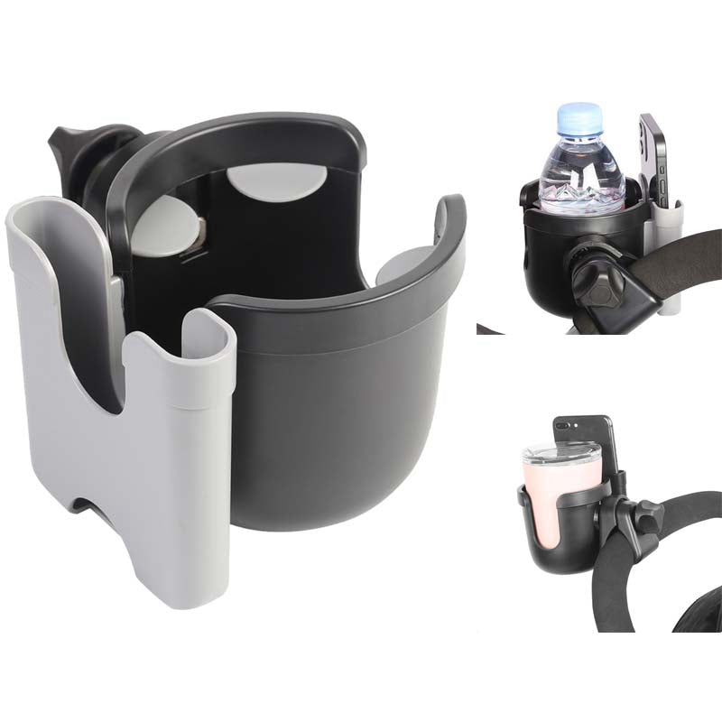 J4077 2-in-1 Universal Stroller Cup Holder Multi-function Bottle Holder with Mobile Phone Holder for Shopping Walking Stroller Accessories