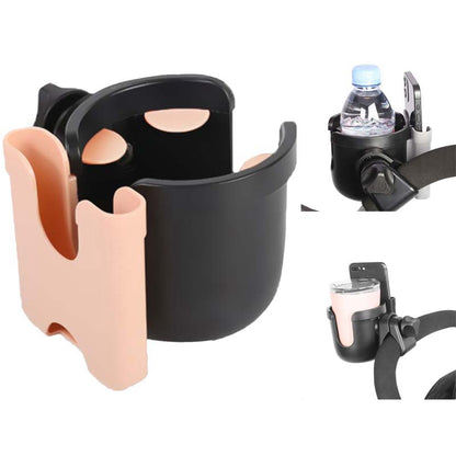 J4077 2-in-1 Universal Stroller Cup Holder Multi-function Bottle Holder with Mobile Phone Holder for Shopping Walking Stroller Accessories
