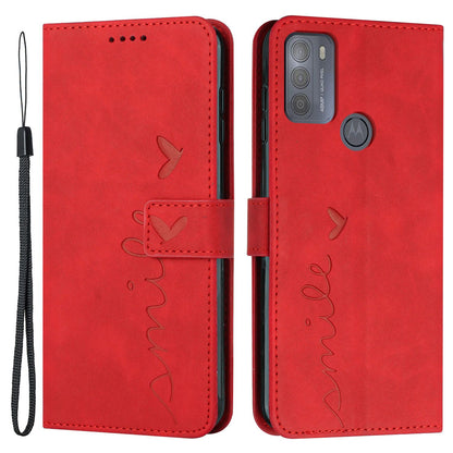 Heart Shape Imprinted Leather Case for Motorola Moto G50 4G, Skin-touch Stand Wallet Drop-proof Phone Cover