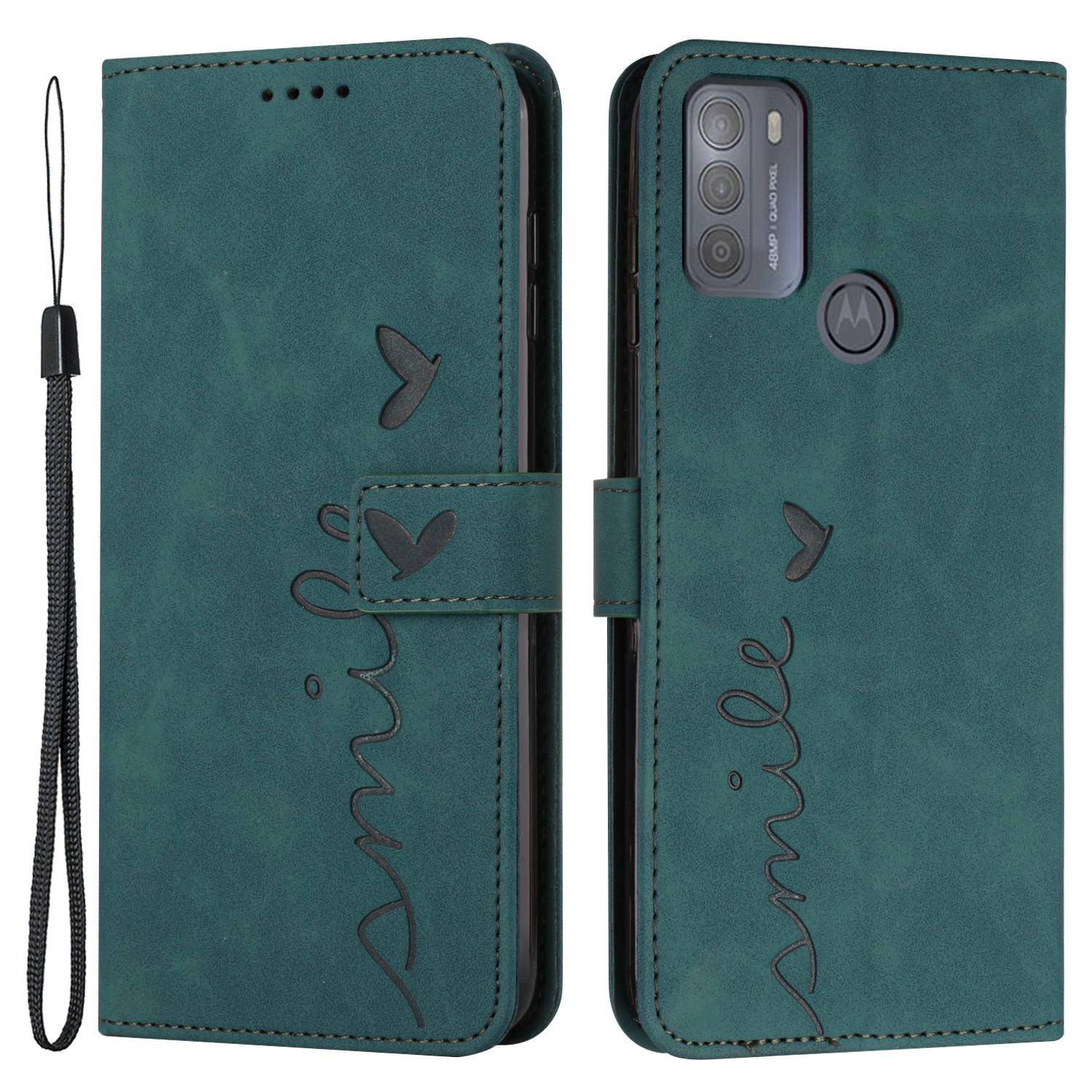 Heart Shape Imprinted Leather Case for Motorola Moto G50 4G, Skin-touch Stand Wallet Drop-proof Phone Cover