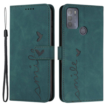 Heart Shape Imprinted Leather Case for Motorola Moto G50 4G, Skin-touch Stand Wallet Drop-proof Phone Cover