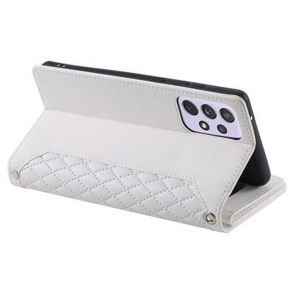 005 Phone Covering Shell for Samsung Galaxy A52s 5G  /  A52 5G / 4G, Rhombus Grid Textured PU Leather Phone Case Zipper Pocket Stand Wallet with Strap