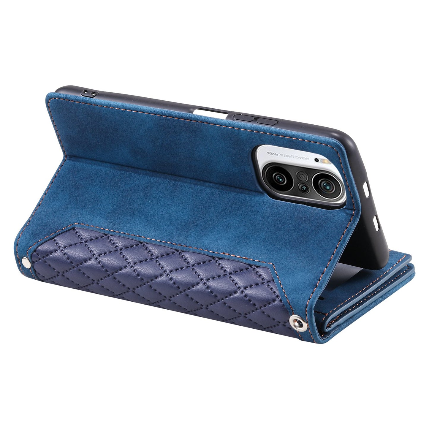 005 Style for Xiaomi Mi 11i / Poco F3 / Redmi K40 / K40 Pro / K40 Pro+ All-round Shockproof Rhombus Texture Phone Case PU Leather Zipper Pocket Stand Wallet Cover with Wrist Strap
