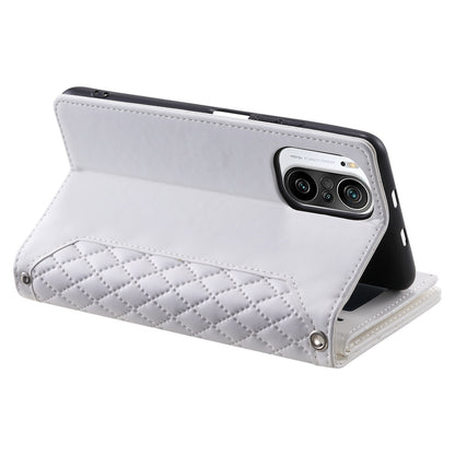 005 Style for Xiaomi Mi 11i / Poco F3 / Redmi K40 / K40 Pro / K40 Pro+ All-round Shockproof Rhombus Texture Phone Case PU Leather Zipper Pocket Stand Wallet Cover with Wrist Strap