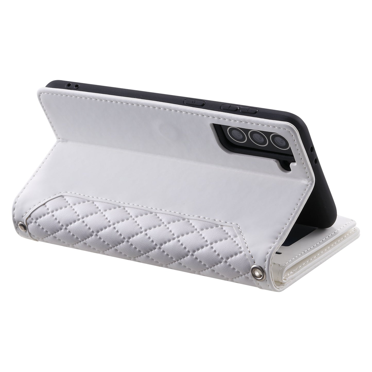 005 Style for Samsung Galaxy S21+ 5G Zipper Pocket Rhombus Texture PU Leather Case Phone Stand Wallet Cover with Wrist Strap