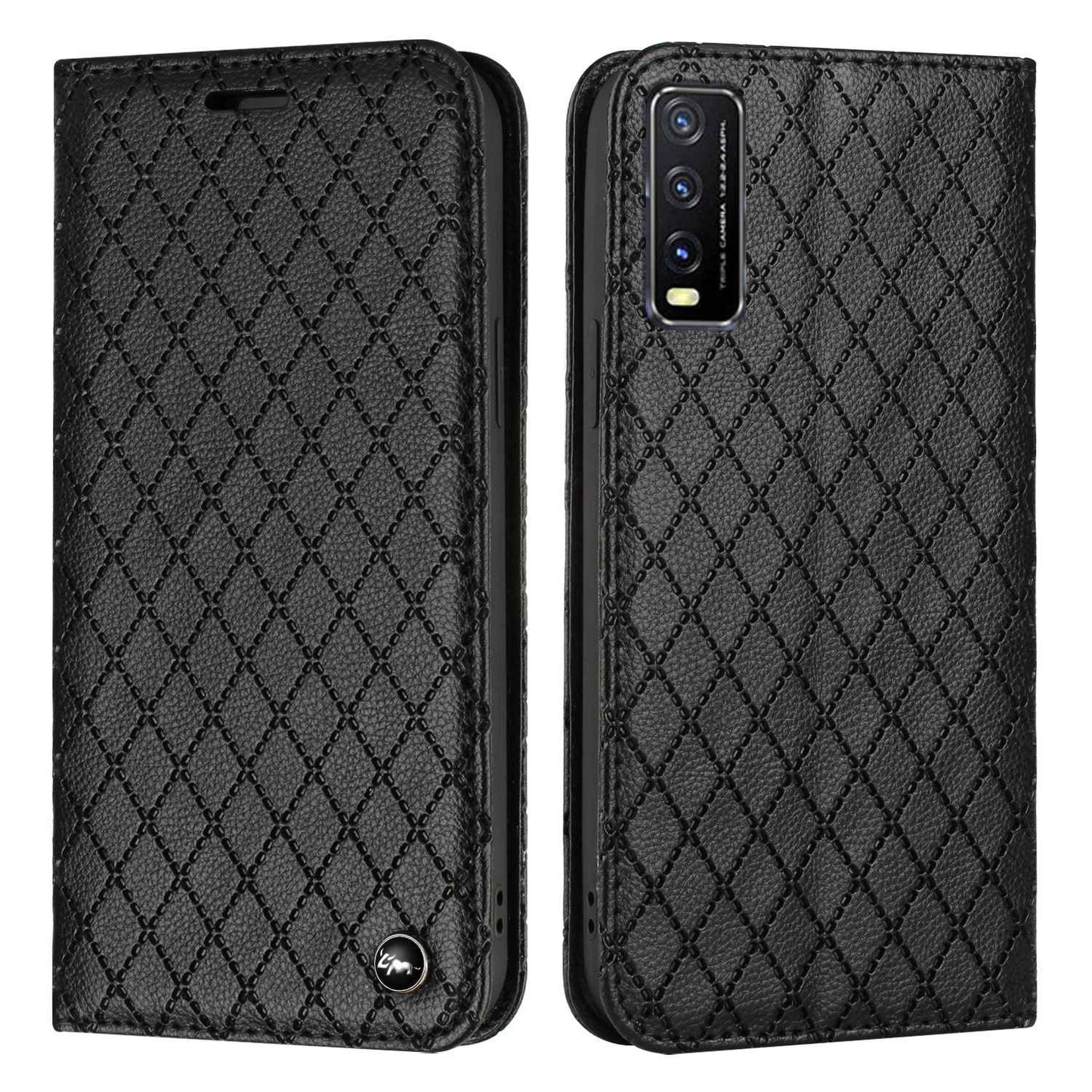 For vivo Y30 /  Y20 / Y20i / Y20s / iQOO U1x / Y20G / Y20 2021 / Y11s / Y12a / Y12s 2021 / Y30g / Y20A Shockproof Flip Wallet Case with Rhombus Pattern