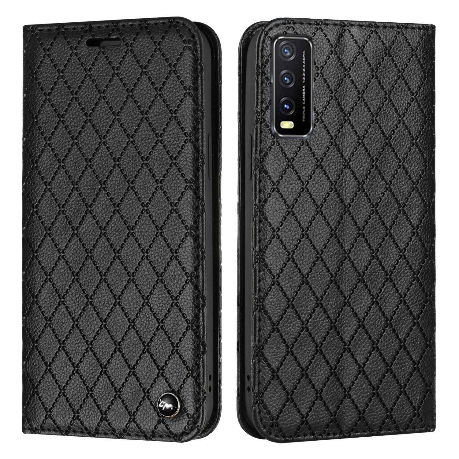 For vivo Y30 /  Y20 / Y20i / Y20s / iQOO U1x / Y20G / Y20 2021 / Y11s / Y12a / Y12s 2021 / Y30g / Y20A Shockproof Flip Wallet Case with Rhombus Pattern