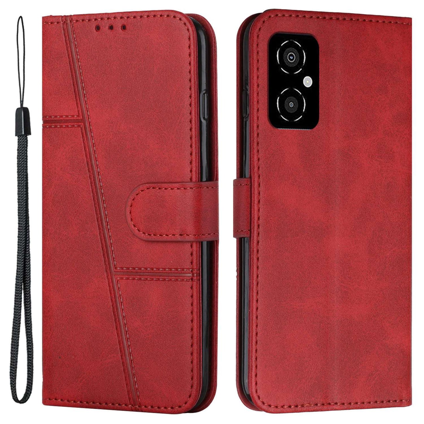 For Xiaomi Poco M4 5G Mobile Phone Case Bag Simple Style Imprinted Stitching Stand PU Leather Phone Cover Wallet with Strap