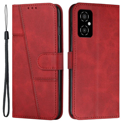 For Xiaomi Poco M4 5G Mobile Phone Case Bag Simple Style Imprinted Stitching Stand PU Leather Phone Cover Wallet with Strap