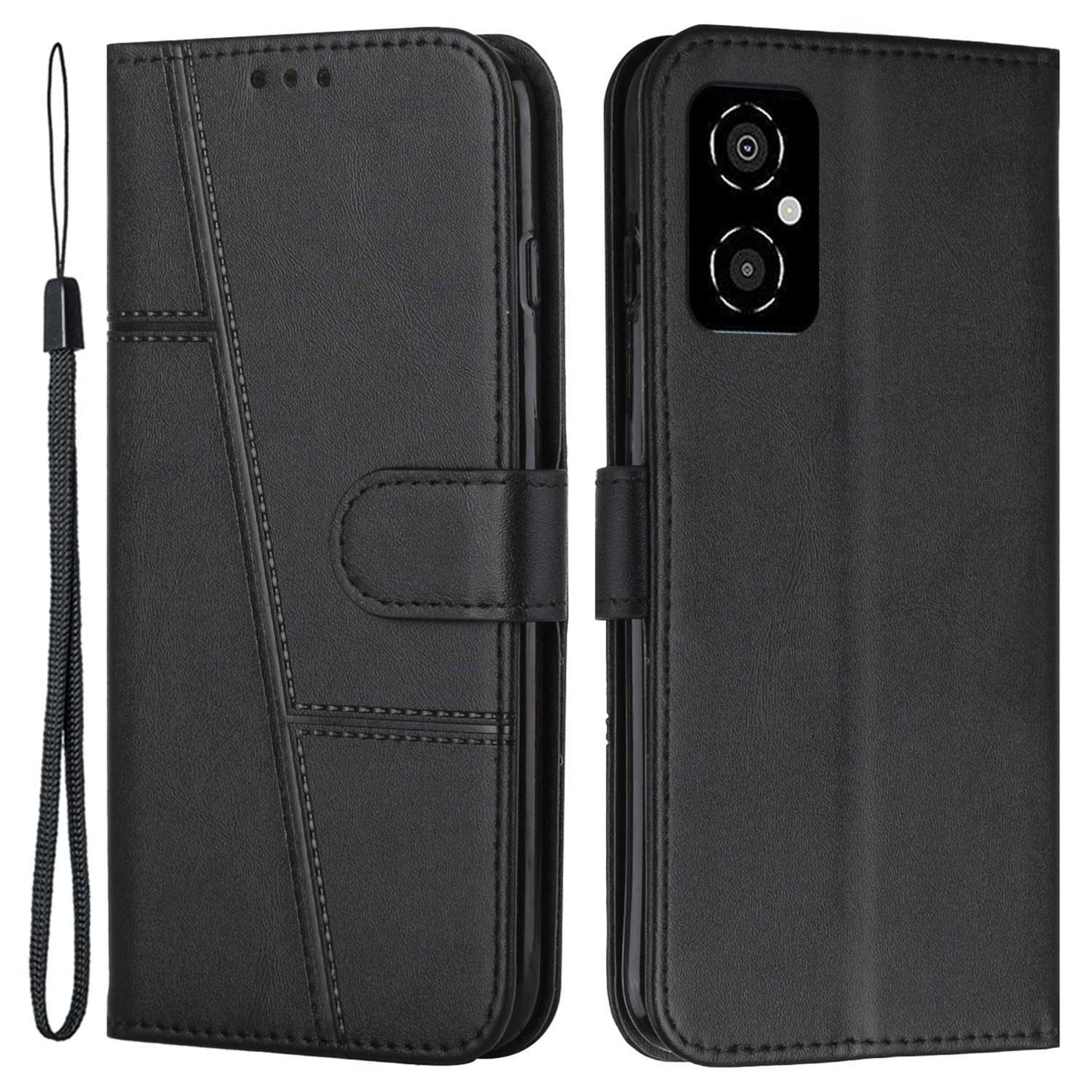For Xiaomi Poco M4 5G Mobile Phone Case Bag Simple Style Imprinted Stitching Stand PU Leather Phone Cover Wallet with Strap