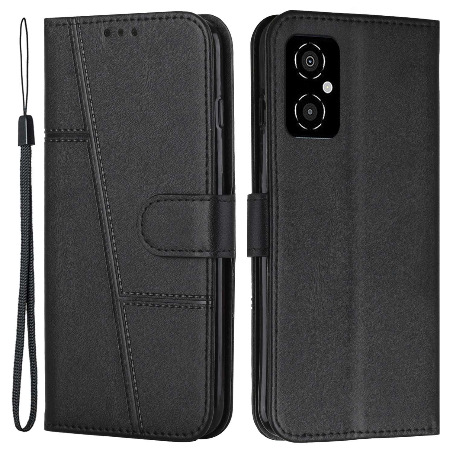 For Xiaomi Poco M4 5G Mobile Phone Case Bag Simple Style Imprinted Stitching Stand PU Leather Phone Cover Wallet with Strap